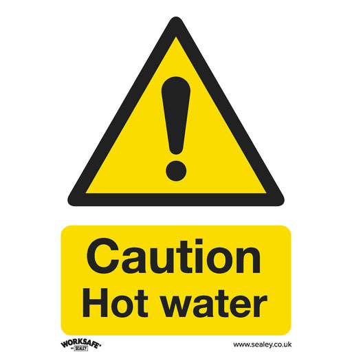 1x CAUTION HOT WATER Health & Safety Sign Rigid Plastic 75 x 100mm Warning Loops