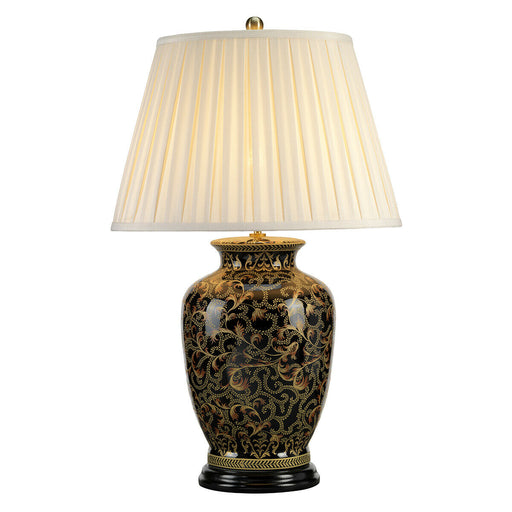 Table Lamp Large Chinese Base Cream Double Pleat Shade Gold Black LED E27 60W Loops