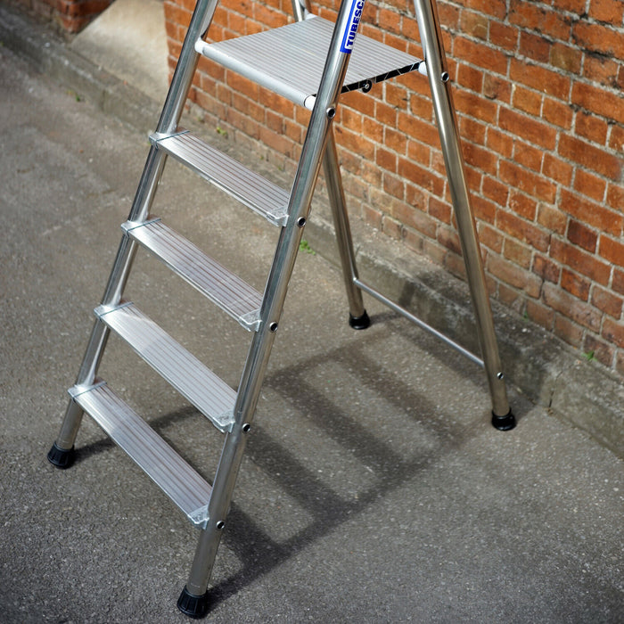 1.9m MAX STABILITY Platform Step Ladders - 8 Tread Anti-Slip Aluminium DIY Steps Loops