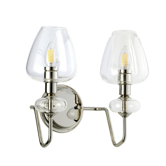 Twin Wall Light Highly Polished Nickel Finish Clear Glass Shades LED E14 40W Loops