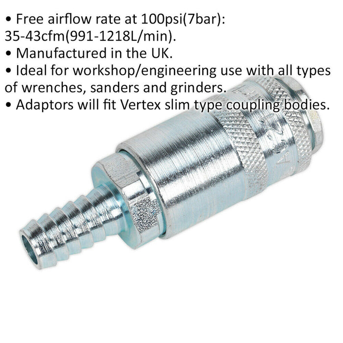 Tailpiece Coupling Body - Suits 3/8 Inch Bore Hose - Air Line Airflow Coupler Loops