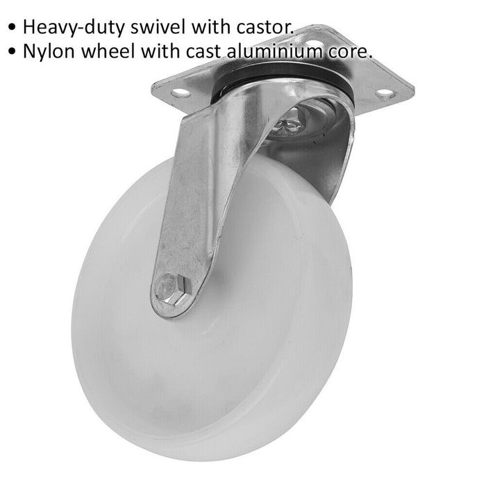 80mm Heavy Duty Swivel Plate Castor Wheel 30mm Tread Nylon with Aluminium Core Loops