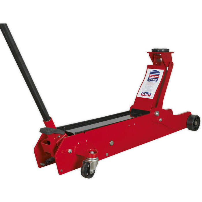 European Style Trolley Jack - 5 Tonne Capacity - 583mm Max Height - Foot Pedal Loops