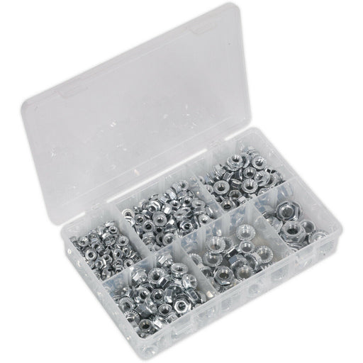 390 Piece Serrated Flange Nut Assortment - M5 to M12 - Partitioned Storage Box Loops