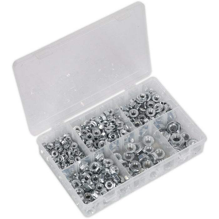 390 Piece Serrated Flange Nut Assortment - M5 to M12 - Partitioned Storage Box Loops