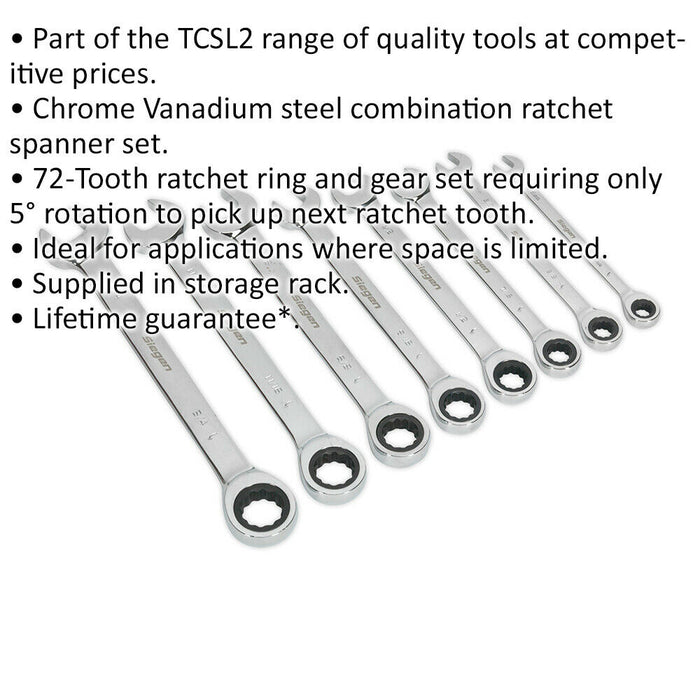 8pc Slim Handled Combination Spanner Set - 12 Point Imperial Ring Open End Head Loops