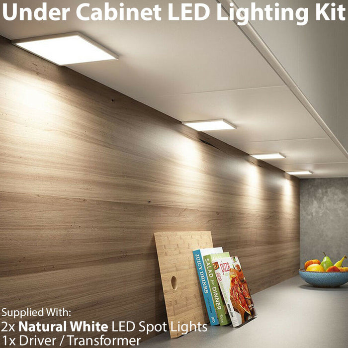 2x 6W LED Kitchen Flush Panel Spot Light & Driver Brushed Nickel Natural White Loops