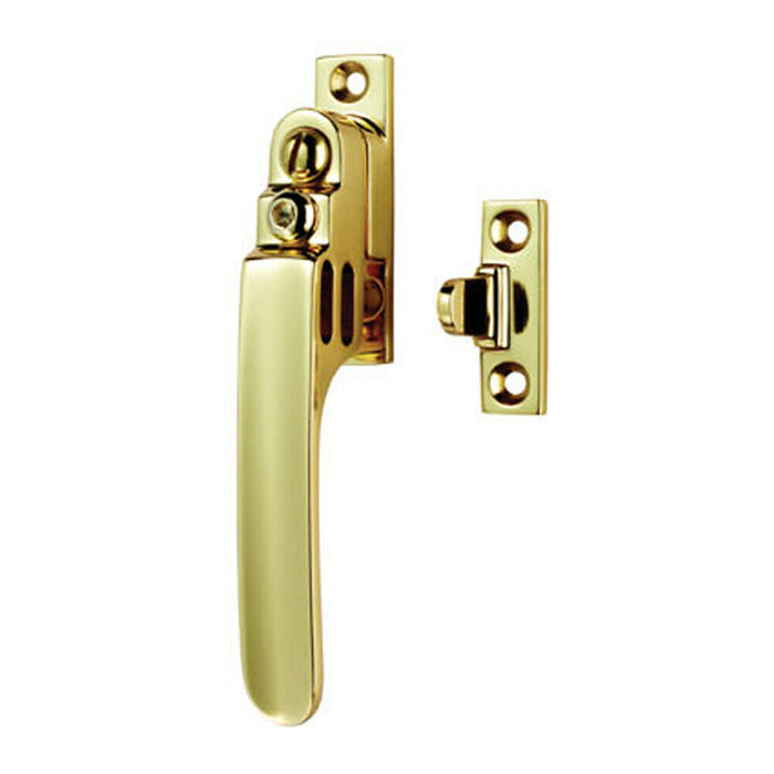 Locking Casement Window Fastener with Night Vent 16 x 60mm Polished Brass Loops