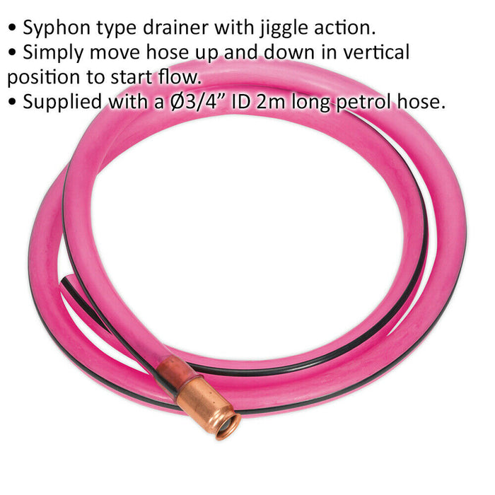 Jiggle Action Syphon Drainer - 3/4" ID Connector - 2m Petrol Transfer Hose Loops