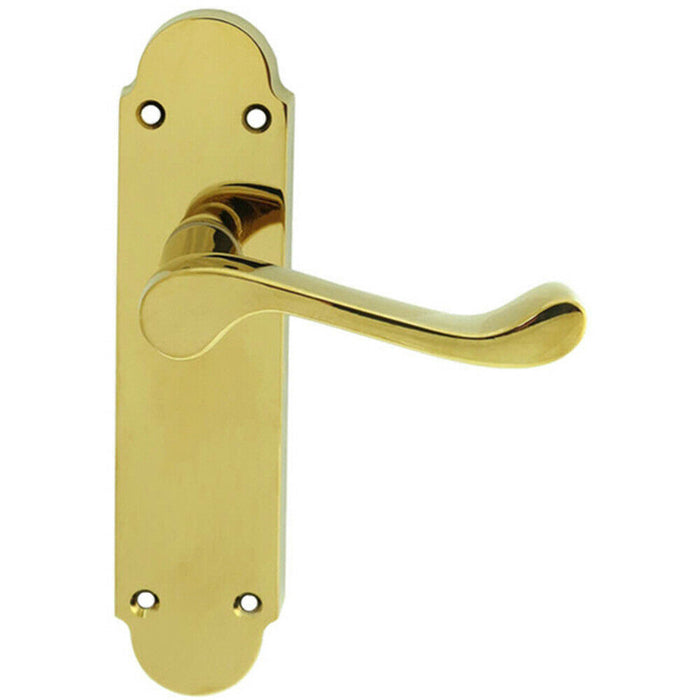 PAIR Victorian Upturned Handle on Latch Backplate 170 x 42mm Polished Brass Loops