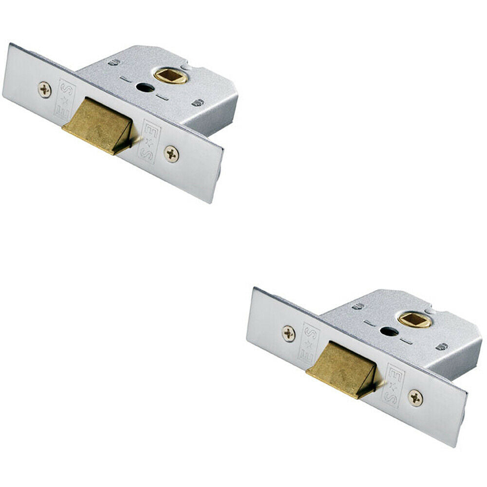 2x 64mm Flat Mortice Door Security Latch Fire Door Rated Satin Chrome Loops