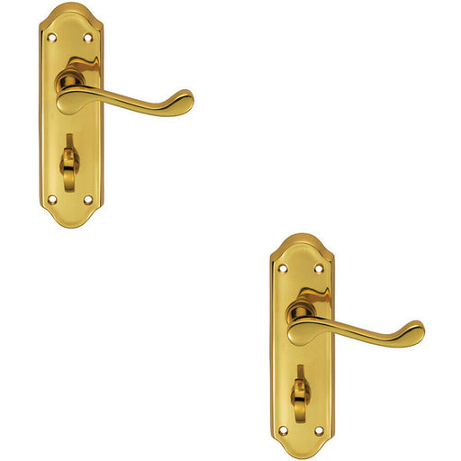 2x PAIR Victorian Upturned Lever on Bathroom Backplate 168 x 47mm Polished Brass Loops