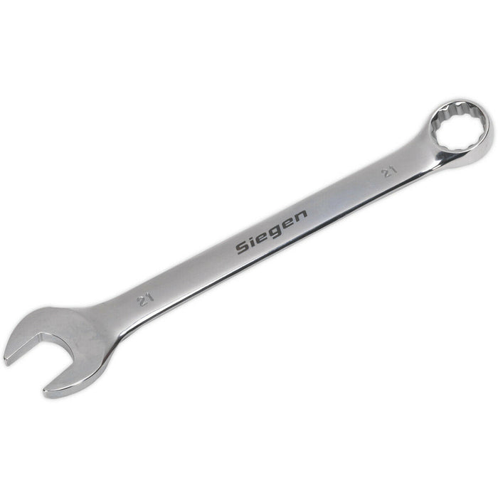 Hardened Steel Combination Spanner - 21mm - Polished Chrome Vanadium Wrench Loops