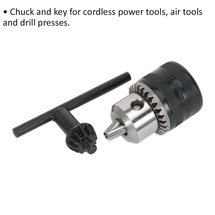 10mm Drill Chuck & Key - 3/8" x 24 UNF Thread - Cordless Power Tool Key Loops