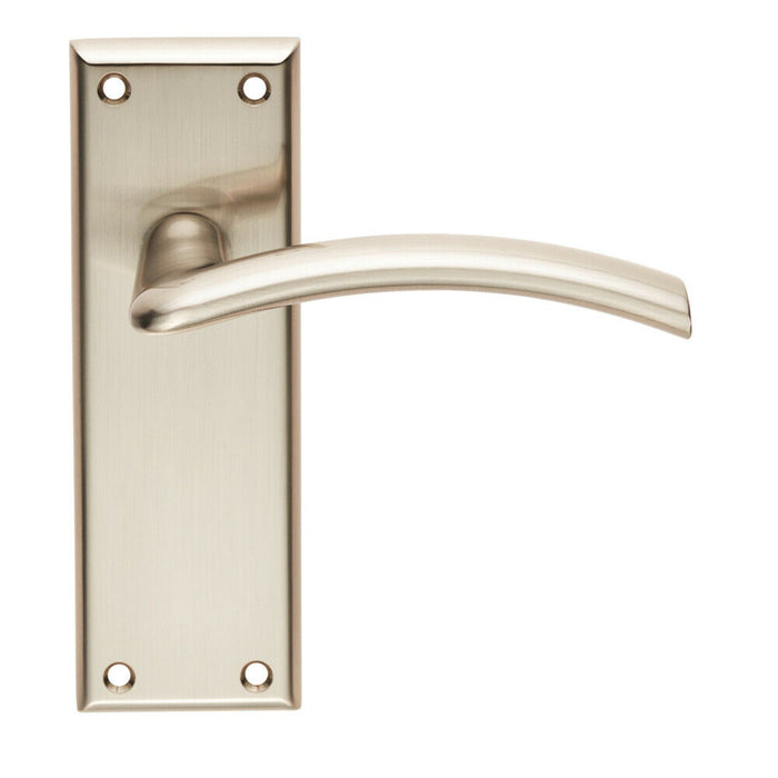 4x PAIR Arched Lever on Latch Backplate Door Handle 150 x 50mm Satin Nickel Loops