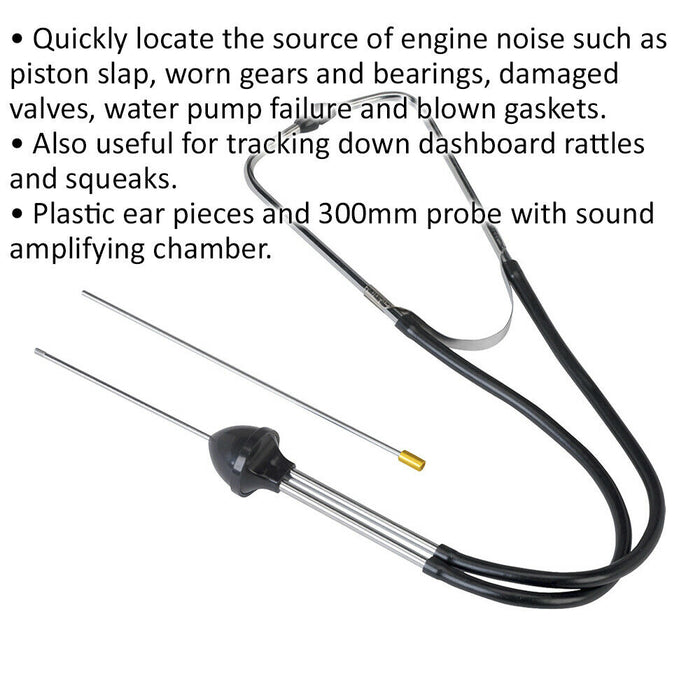 Technicians Stethoscope - Engine Noise Locator - Plastic Ear Pieces 300mm Probe Loops