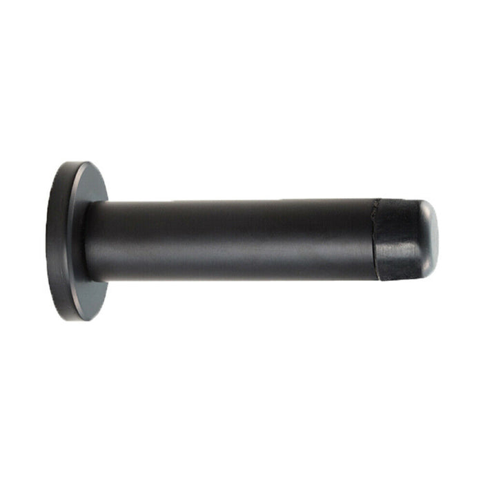 Rubber Tipped Doorstop Cylinder with Rose Wall Mounted 70mm Matt Black Loops