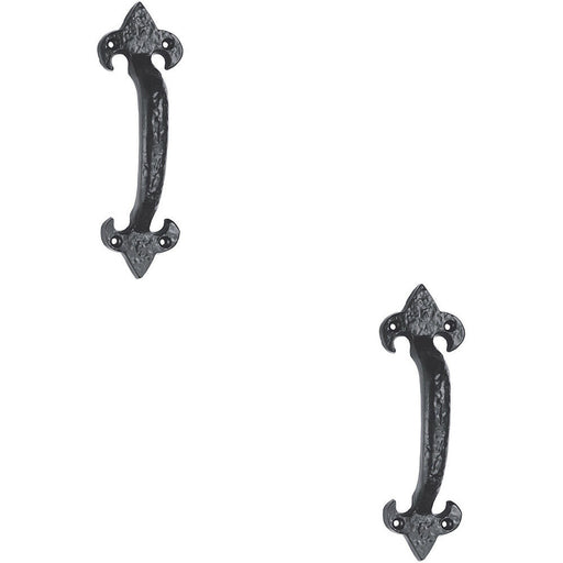 2x Traditional Forged Iron Pull Handle 180 x 52mm Black Antique Door Handle Loops