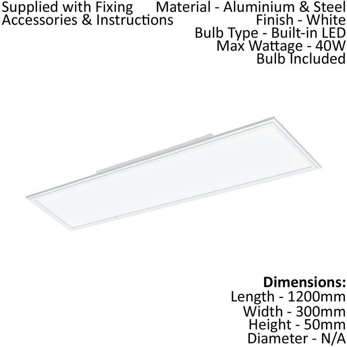 2 PACK Wall / Ceiling Light White Aluminium 1200mm x 300mm Panel 40W LED 4000K Loops