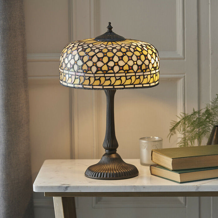 Medium Tiffany Glass Table Lamp - Dark Bronze Finish - Requires 2 x 40W E14 Golf Loops