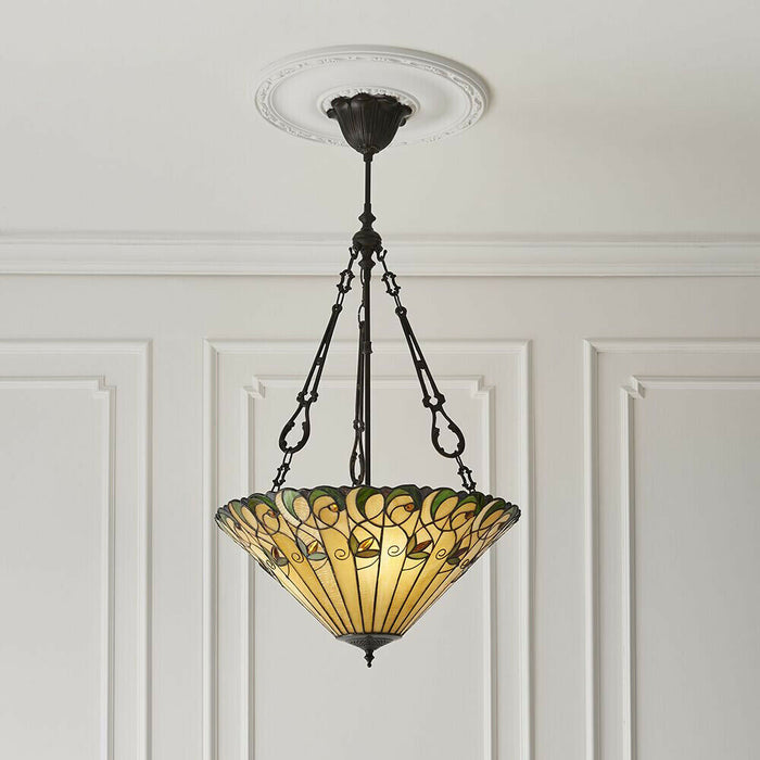 Tiffany Glass Hanging Ceiling Pendant Light Bronze Round Amber Lamp Shade i00129 Loops