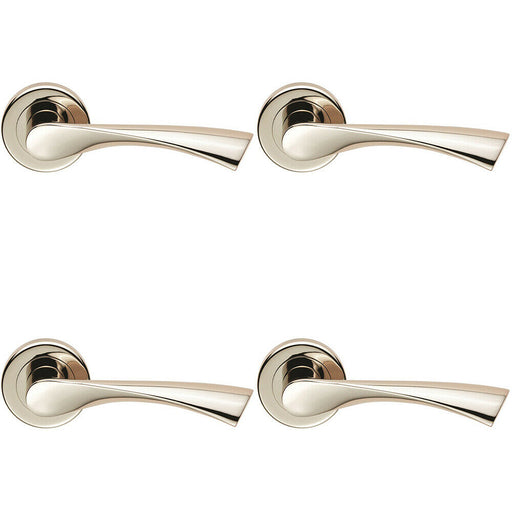 4x PAIR Angular Twisted Handle on Round Rose Concealed Fix Polished Nickel Loops