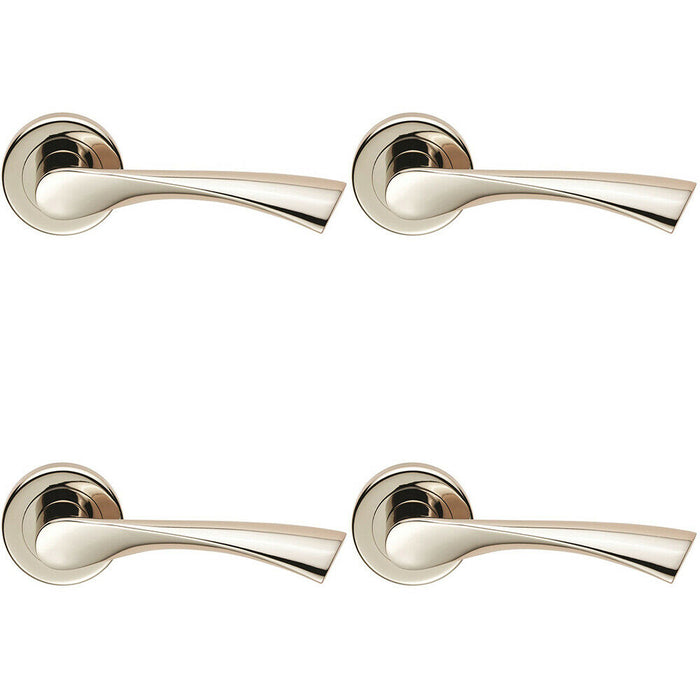 4x PAIR Angular Twisted Handle on Round Rose Concealed Fix Polished Nickel Loops