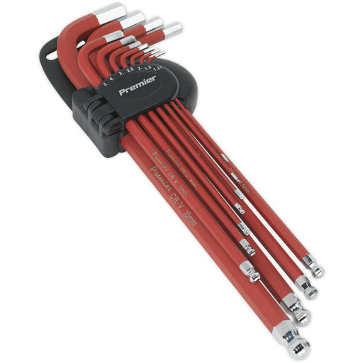 11 Piece - Extra-Long Ball-End Hex Key Set - 79mm to 230mm Length - Anti-Slip Loops