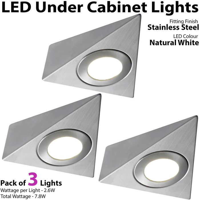 3x 2.6W Kitchen Pyramid Spot Light & Driver Stainless Steel Natural Cool White Loops