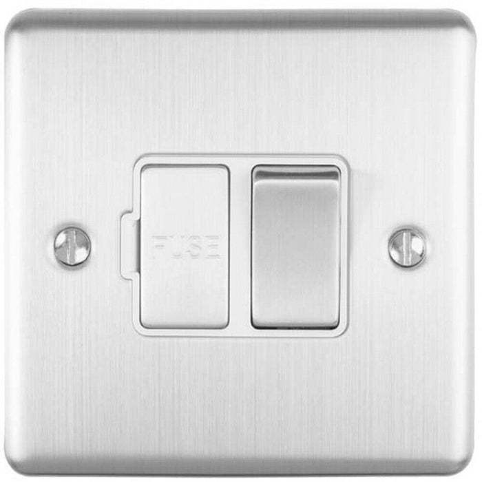 2 PACK 13A DP Switched Fuse Spur SATIN STEEL & White Mains Isolation Wall Plate Loops
