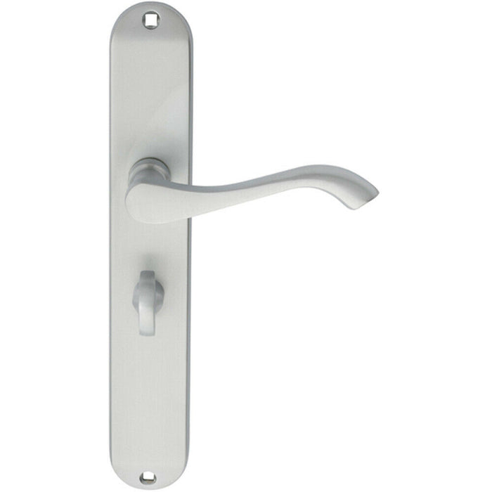 Door Handle & Bathroom Lock Pack Satin Chrome Scroll Round Tall Slim Backplate Loops