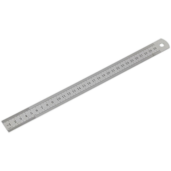 300mm Steel Ruler - Metric & Imperial Markings - Hanging Hole - 12 Inch Rule Loops