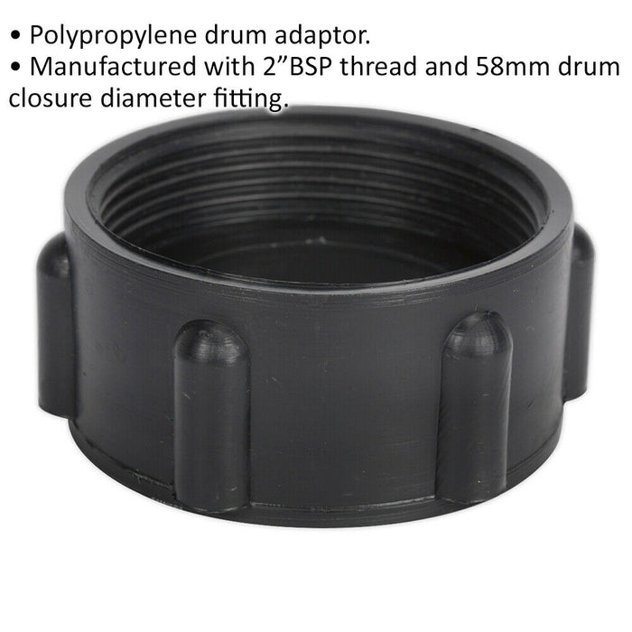 58mm Berg Drum Adaptor - 2" BSP Thread - 58mm Drum Closure Diameter Fitting Loops