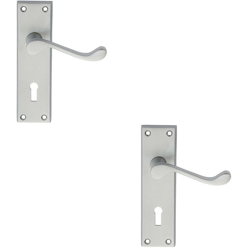 2x PAIR Victorian Scroll Handle on Lock Backplate 150 x 43mm Satin Chrome Loops