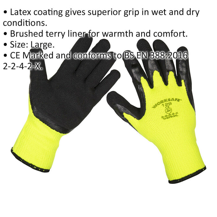 120 PAIRS Thermal Lined Superior Grip Gloves - Large - Latex Coating - Flexible Loops