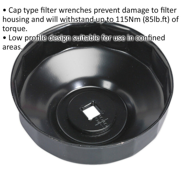 93mm Oil Filter Cap Wrench - 15 Flutes - 3/8" Sq Drive - Low Profile Design Loops