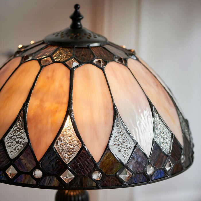 Tiffany Glass Table Lamp Light Dark Bronze & Rich Cream Art Deco Shade i00179 Loops