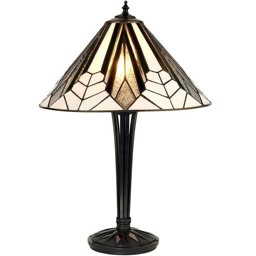 Tiffany Glass Table Lamp Light Black Iridised & Art Deco Textured Shade i00170 Loops