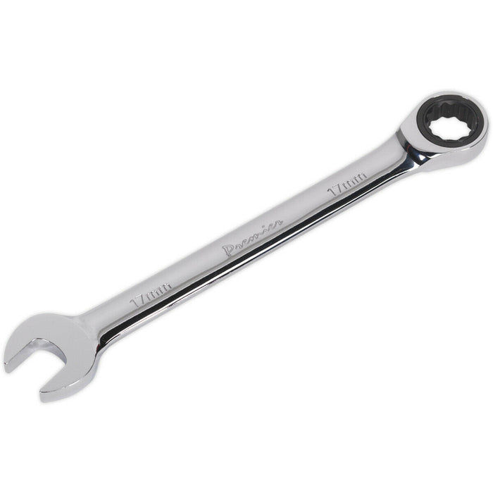 17mm Ratchet Combination Spanner - Chrome Vanadium Steel - 72 Tooth Ratchet Ring Loops