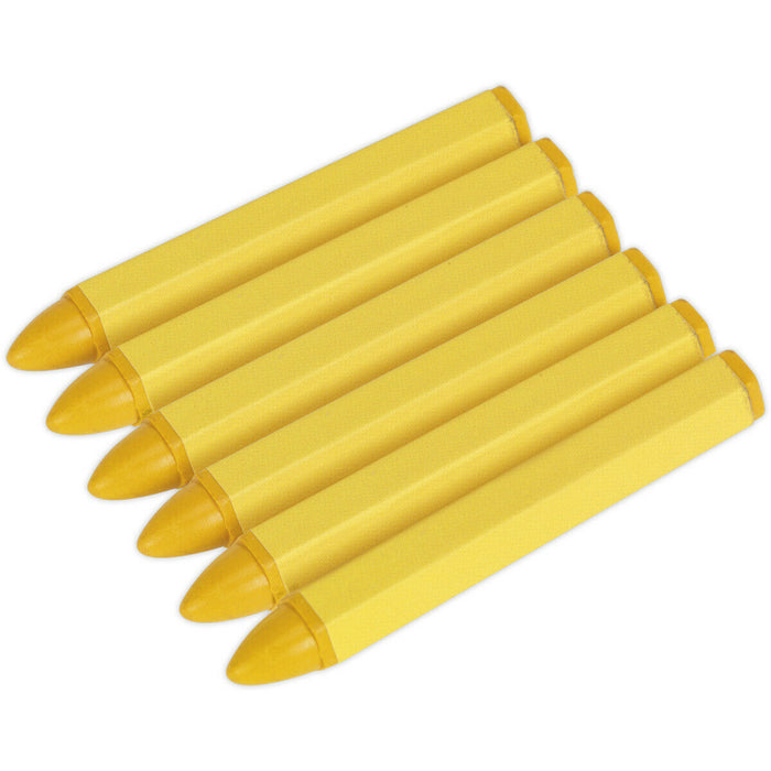 6 PACK - Tyre Marking Crayons - YELLOW - Rubber & Alloy Wheel Damage Pen Set Loops