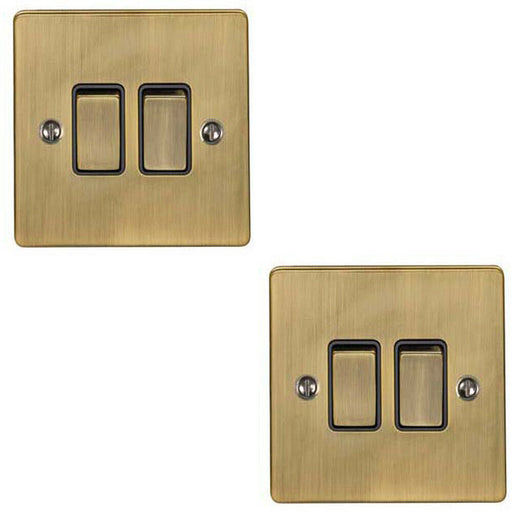 2 PACK 2 Gang Double Metal Light Switch ANTIQUE BRASS 2 Way 10A Black Trim Loops