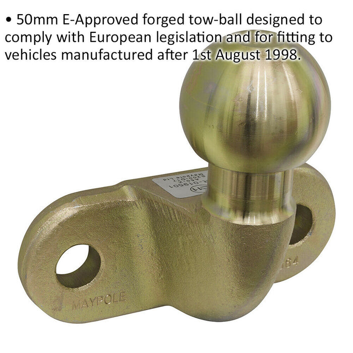 50mm E-Approved Forged Tow Ball - Standard Towing Trailer Vehicle Hitch Loops