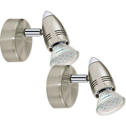 2 PACK Wall 1 Spot Light Colour Satin Nickel Chrome Plated GU10 1x3W Included Loops