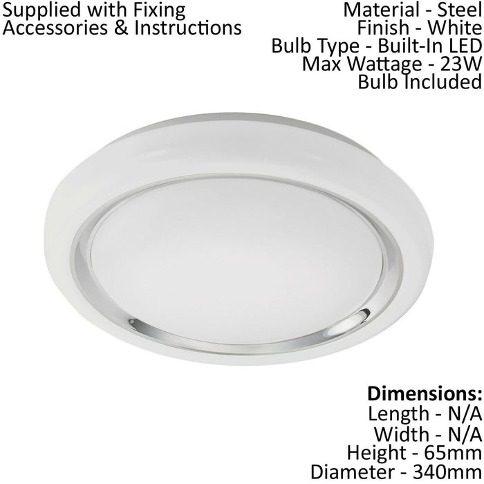 Wall Flush Ceiling Light Colour White Shade White Chrome Plastic Bulb LED 23W Loops