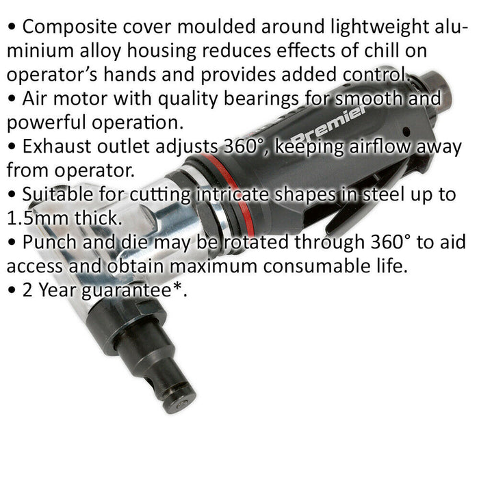 Premium Air Operated Nibbler - 1/4" BSP - Sheet Metal Cutter - Composite Cover Loops