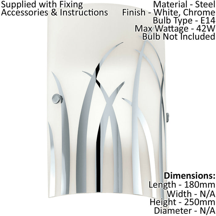 Wall Light Colour White Chrome Shade White Chrome Glass Painted Bulb E14 42W Loops