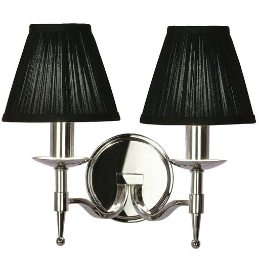 Avery Luxury Twin Arm Wall Light Traditional Bright Nickel & Black Pleat Shade Loops