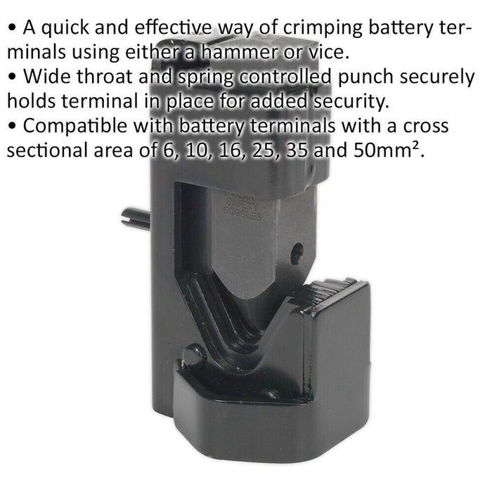 Battery Terminal Crimping Tool - Spring Controlled Punch - Wide Throat Loops