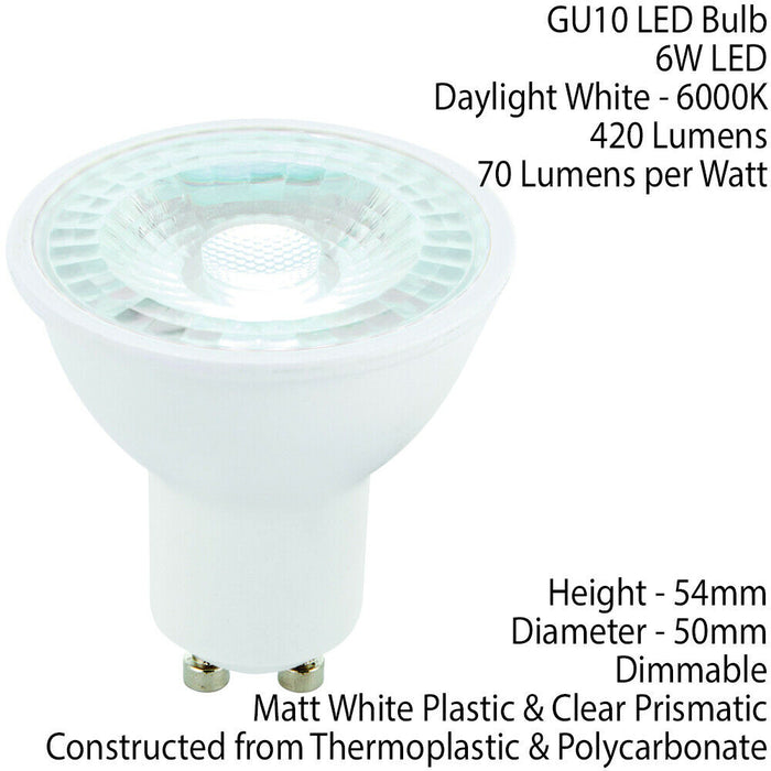 6W LED DIMMABLE GU10 Light Bulb Daylight White 6000K Outdoor & Bathroom Lamp Loops