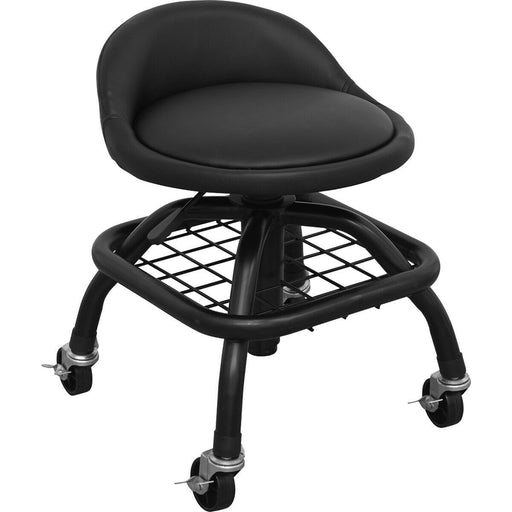 Pneumatic Creeper Stool - Adjustable Height - Swivel Seat With Back Rest Loops